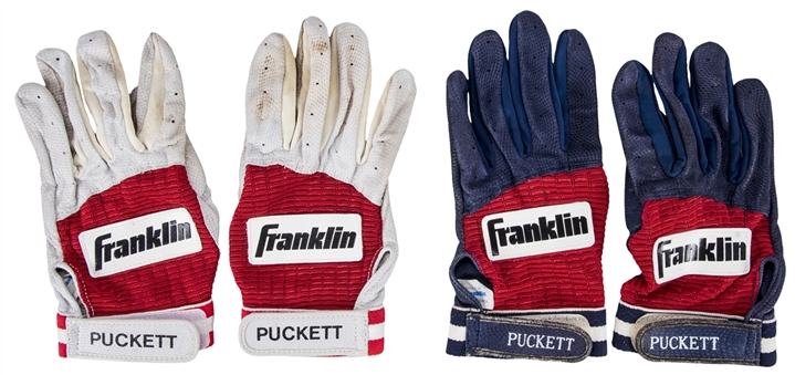 Lot of (2) Kirby Puckett Game Used Franklin Batting Gloves - 2 Pairs (JT Sports)